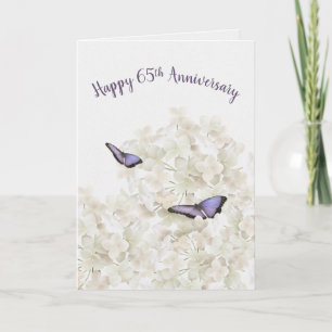 Carte Papillons du 65e anniversaire sur Hydrangea blanch