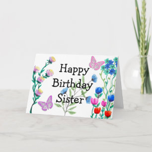 Carte Papillons et fleurs Bonne soeur d'anniversaire