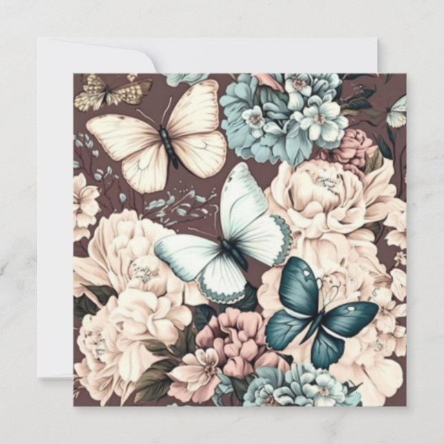 Carte Papillons et fleurs brunes (Devant)