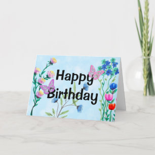 Carte Papillons et fleurs Joyeux anniversaire