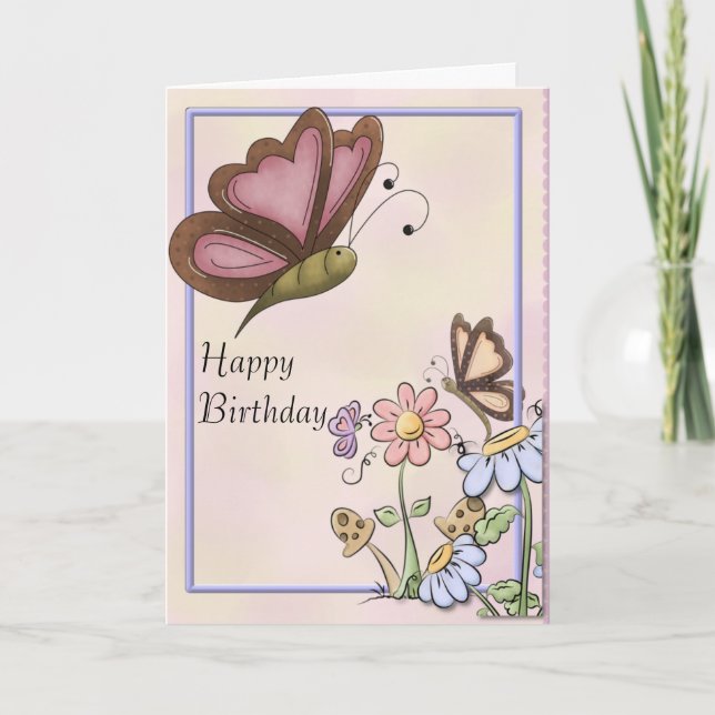 Carte Papillons et fleurs Maman Anniversaire (Devant)