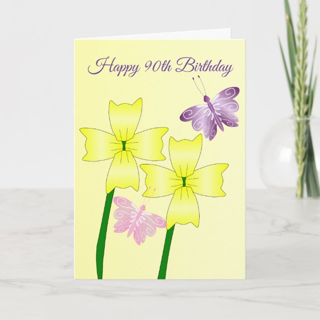 Carte Papillons Et Fleurs Personnalisés 90e Anniversaire (Devant)
