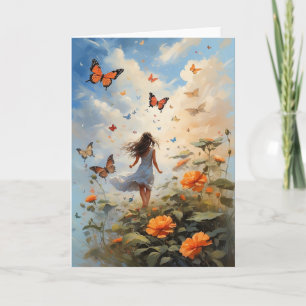 Carte Papillons magnifiques Jeunes Fleurs Filles Blank