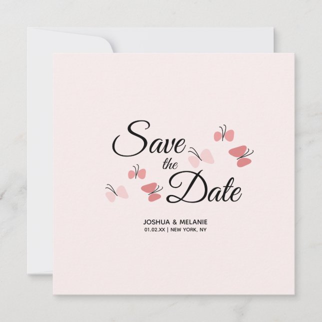 Carte Papillons romantiques roses, Enregistrez les dates (Devant)