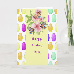 Carte Pâques avec fleurs, oeufs et papillons pour maman