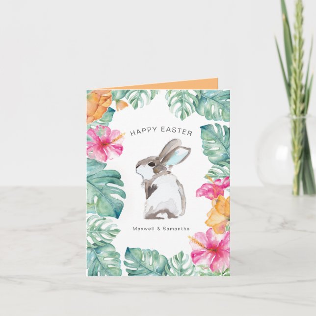 Carte Pâques Bunny de printemps tropicale (Devant)