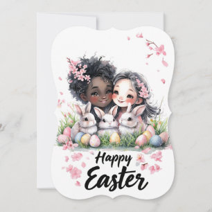 Carte Pâques Cute Bunnies & Friendship Art