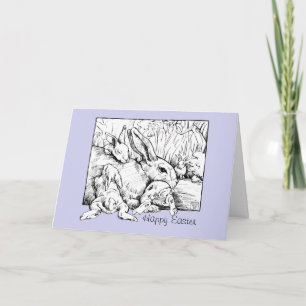 Carte Pâques Famille Bunny, Bleu