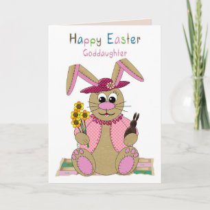 Carte Pâques, filleule, Lapin de Pâques en peluche