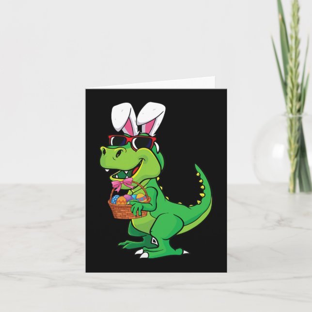 Carte Pâques Garçon T-rex Amusants Bunny Dinosaur Oeufs  (Devant)