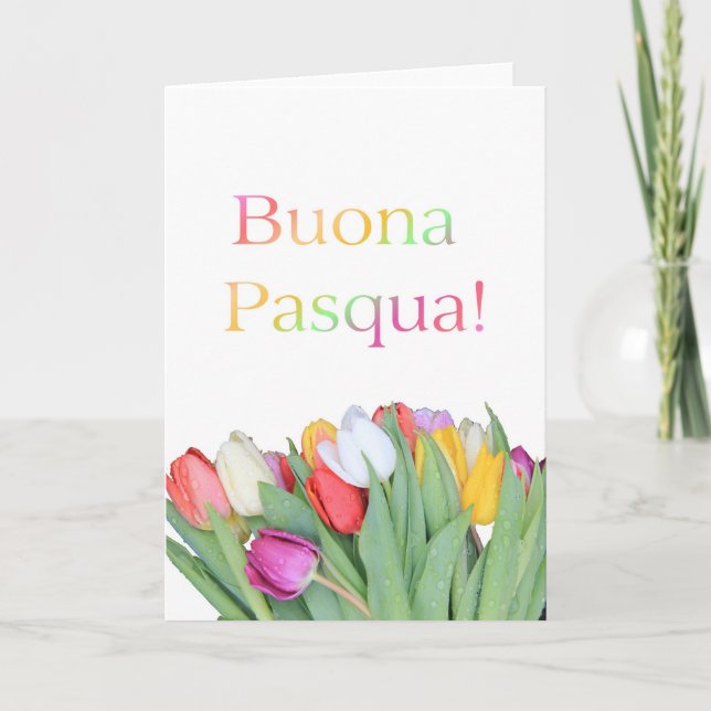 Carte Pâques italienne - Bouquet de tulipe Buona P (Devant)