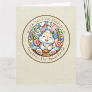 Carte Pâques joyeuses avec du lapin mignon, des oeufs et
