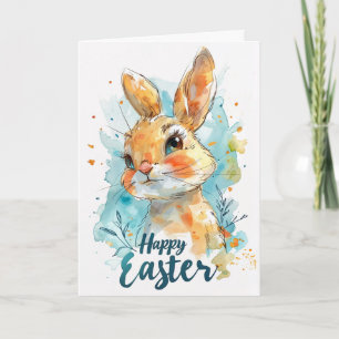 Carte Pâques lapin aquarelle adorable
