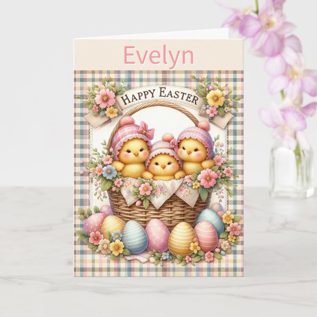 Carte Pâques mignonnes Ajouter le nom de l'enfant Grand- (Orchidée)