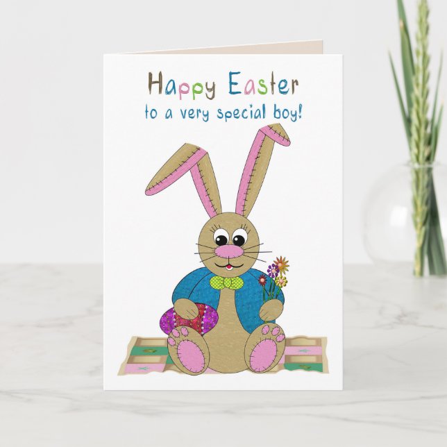 Carte Pâques, n'importe quel garçon, lapin de Pâques en  (Devant)