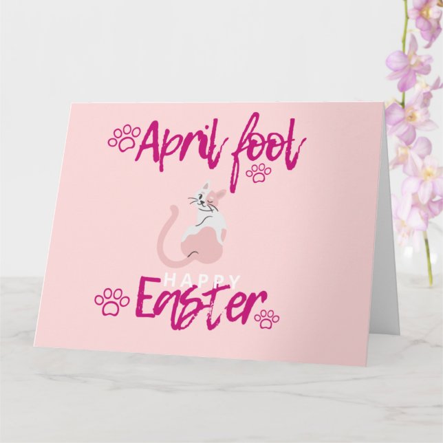 Carte Paques Poisson d'avril Cadeau Chat Oeuf Paques Drô (Orchidée)
