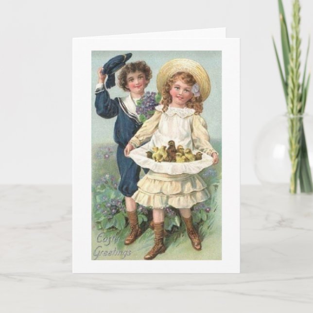 Carte Pâques Victorienne Garçon Et Fille (Devant)