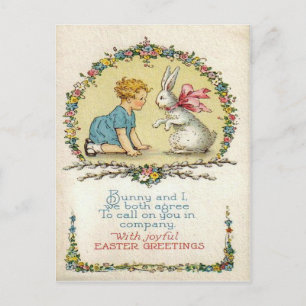 Carte Pâques vintage Bunny & Kid