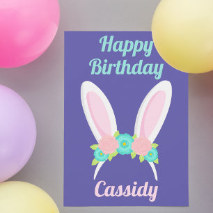 Carte Pâques violet fête d'anniversaire mignonne lapin p