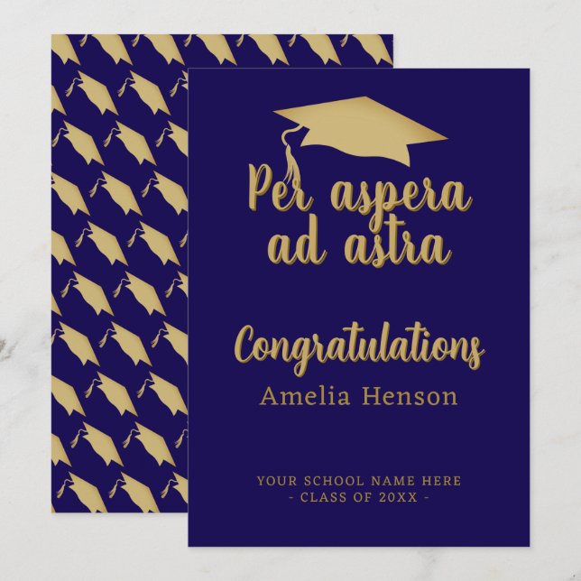 Carte Par aspera ad astra Latin Congrat Graduation Cap (Devant / Derrière)