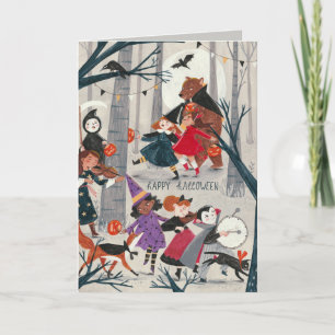 Carte Parade de costumes noirs et rouges d'Halloween