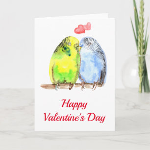 Carte Parakeet Inséparables Saint-Valentin Aquarelle