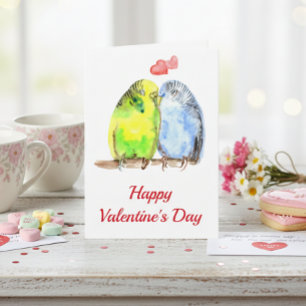 Carte Parakeet Inséparables Saint-Valentin Aquarelle