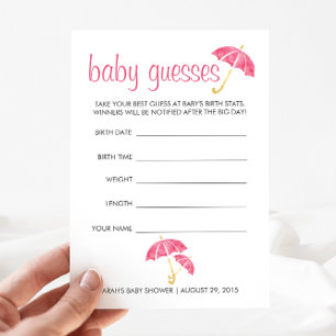 Carte Parapluies roses Baby shower de devinette jeu
