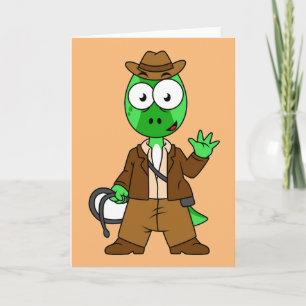 Carte Parasaurolophus Habillé Comme Indiana Jones.