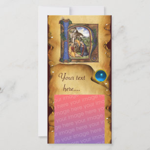 Carte PARCHEMENT DE NATIVITÉ Saphir bleu Monogramme