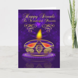 Carte Parents Diwali Greeting Card With Lamp