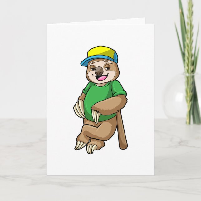 Carte Paresseux au baseball avec une batte de baseball (Devant)