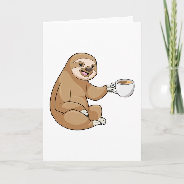 Carte Paresseux avec une tasse de café (Devant)