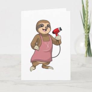 Carte Paresseux en coiffeur avec sèche-cheveux
