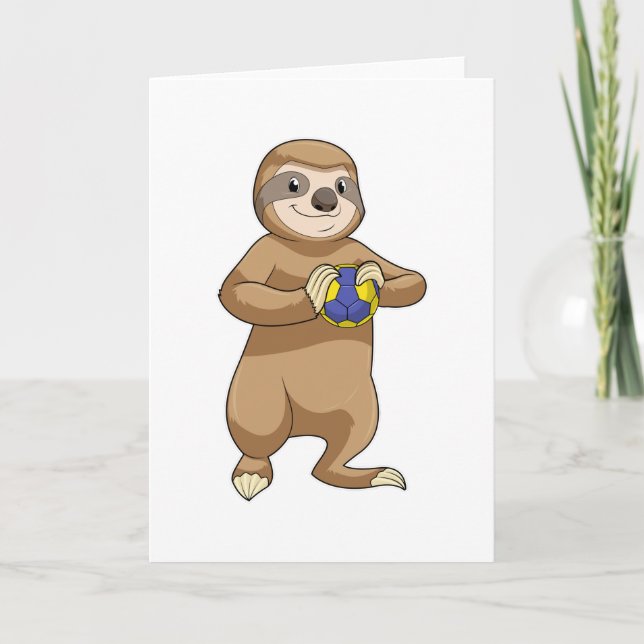 Carte Paresseux en joueur de handball avec ballon de han (Devant)