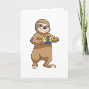 Carte Paresseux en joueur de handball avec ballon de han