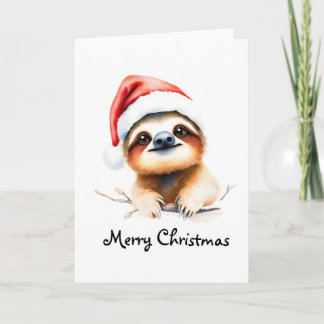 Carte Paresseux mignon portant un chapeau de Père Noël