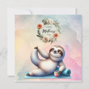 Carte Paresseux pour la fête des mères avec des fleurs