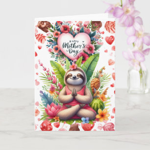 Carte Paresseux pour la fête des mères avec des fleurs