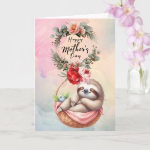 Carte Paresseux pour la fête des mères avec des fleurs