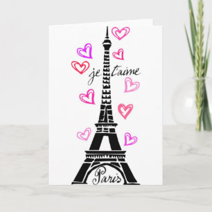 CARTE PARIS JE T'AIME EIFFEL AND PINK HEARTS