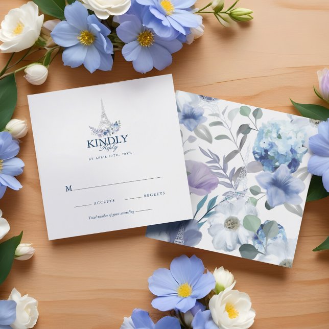 Carte Paris Tour Eiffel Aquarelle Floral Blanc Mariage (Paris Eiffel Tower Watercolor Floral White Wedding)