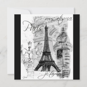 Carte Paris Tour Eiffel Collage noir et blanc