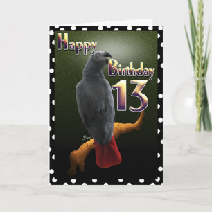 Carte Parrot Africain Gris /gris Joyeux 13 Anniversaire