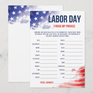 Carte Parti Patriotique Jeu de la Fête du Travail Améric