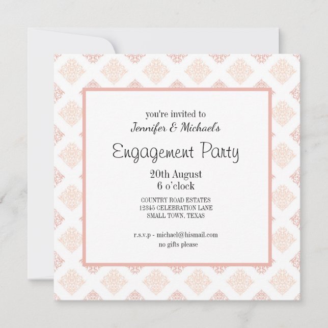 Carte Partie d'engagement Peach Blush Damask (Devant)