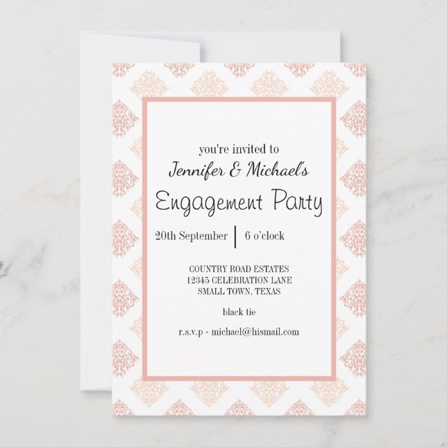 Carte Partie d'engagement Peach Blush Damask (Devant)