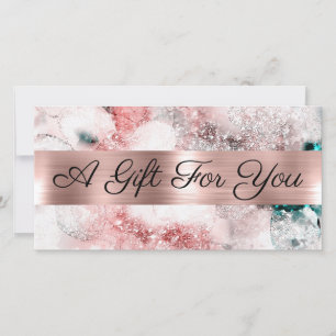 Carte Parties scintillant aquarelle rose feuille d'or ce