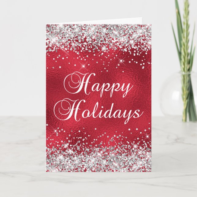 Carte Parties scintillant Argent Verre Rouge huile Joyeu (Devant)