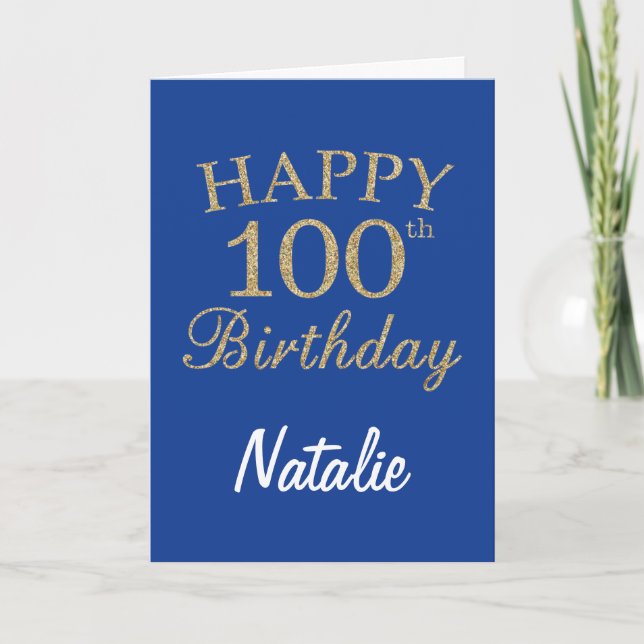 Carte Parties scintillant bleue et or 100e Anniversaire  (Devant)